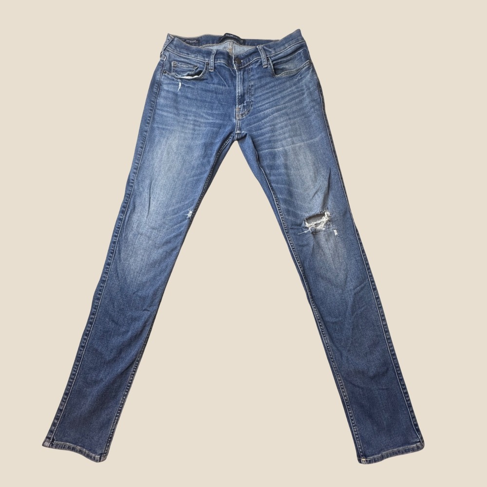 Hollister Jeans Mens 32x32 Stacked Skinny Blue Advanced Stretch Distressed Good